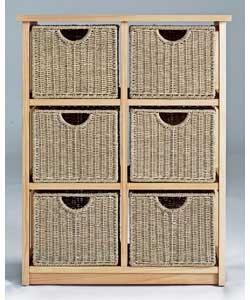 Unbranded 6 Drawer Seagrass and Wood Storage Tower - Natural