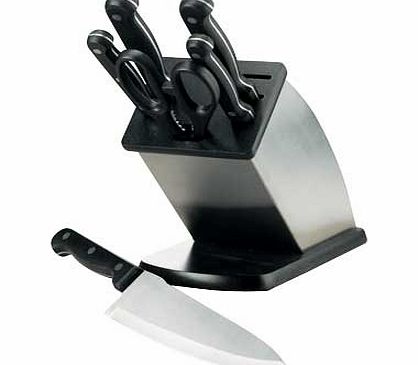 Unbranded 6 Piece Black and Stainless Steel Knife Block Set