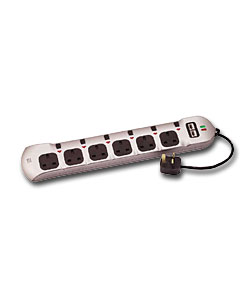 6-Way Trailing Socket/Surge and Telephone Line Protection