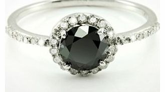 Featuring a large black diamond at the centre and clusters of white diamonds surrounding it, these striking rings are constructed from rhodium-plated sterling silver for a classic white gold appearance. The rings are available with a total diamond we