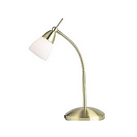 Touch dimmable satin brass desk lamp with an adjustable arm and frosted glass shade. Height - 40cm D