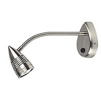 Satin chrome spot light with a flexible arm and rocker switch. Height - 15cm Projection - 32.5cmBulb