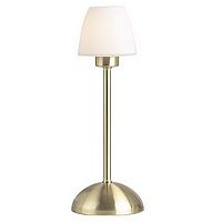 Pair of touch dimmable satin brass lamps with a frosted glass shades. Height - 34cm Diameter - 10cmB