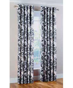 66 x 90in Osbourne Floral Ring Top Curtains - Charcoal