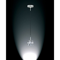 Satin silver pendant fitting with a hanging clear ice cube glass shade. Height - 60cm Diameter - 13c