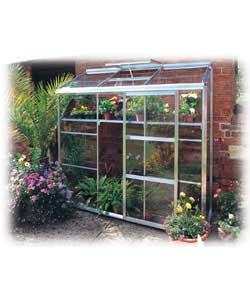 Mill finish.Horticultural glass.Integral base.2 roof vents.Door can be situated at either end.239cm
