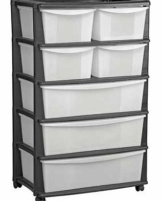 This seven drawer plastic wide storage chest is fantastically practical and durable. Its mounted on castors and has transparent drawers. Theyre perfect in any home surroundings. and keep your home clutter-free! Capacity 131 litres. 7 drawers. Mounted