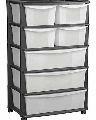 Unbranded 7 Drawer Plastic Wide Tower Storage Unit - Black