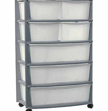 Unbranded 7 Drawer Plastic Wide Tower Storage Unit - Silver