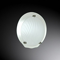 Shell shaped modern glass and chrome trimmed flush fitting with lined decoration. Suitable for bathr