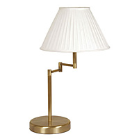 Stylish and contemporary double swing arm antique brass table lamp complete with pleated oyster fabr