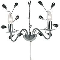 Contemporary and stylish wall light fitting in a polished chrome finish with deep ruby/black glass d