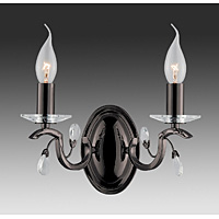 Attractive curved style fitting in a black chrome finish complete with cut glass sconces and pear sh