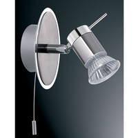 Mains voltage halogen switched wall spot light in a polished chrome finish. This fitting is IP44 rat