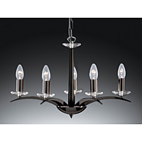 Elagant black chrome fixture with curved arms and cut glass sconces. This fitting is also suitable f