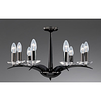 Elegant black chrome fixture with curved arms and cut glass sconces. This fitting can also be hung b