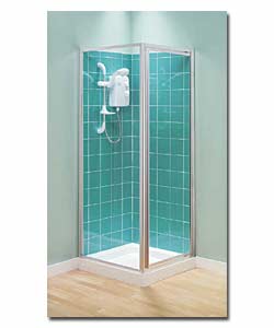 Consists of silver effect pivot door and side panel. 185cm high for reduced showerhead overspray