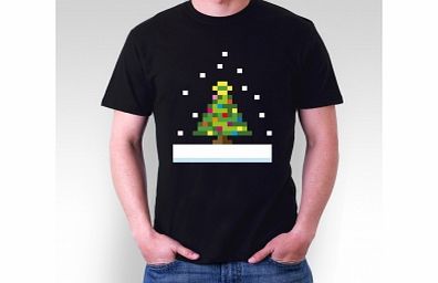 Unbranded 8 Bit Christmas Tree Black T-Shirt Large ZT