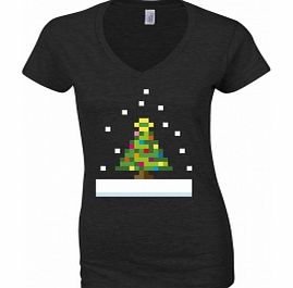 Unbranded 8 Bit Christmas Tree Black Womens T-Shirt Medium