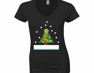 Unbranded 8 Bit Christmas Tree Black Womens T-Shirt Small ZT