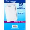 Ryman white C5 peel and seal envelopes. Pack of 8