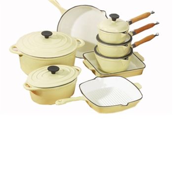 Cast iron cooking pots Suitable for use on gas, ceramic, electric, induction, halogen cooker tops and ovens Available in AlmondThese heavy duty cast iron kitchen pots and pans are designed to heat food evenly for maximum taste. Enamelled interiors ma