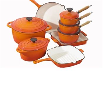 Unbranded 8 Piece Cast Iron Cookware in Orange Enamel Finish