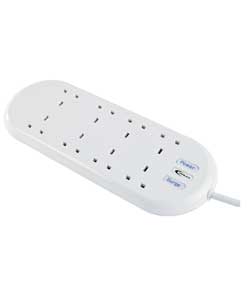 Unbranded 8 Socket 1 Metre Glacier White Surge Lead