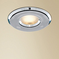 Polished chrome halogen straight downlight fitting jet proof and IP65 rated. The transformer needed 