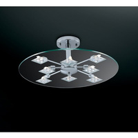 Semi flush halogen fitting finished in polished chrome with a clear glass plate and crystal insets. 
