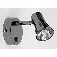 Mains halogen single wall spot light fitting in a black chrome finish with adjustable head complete 