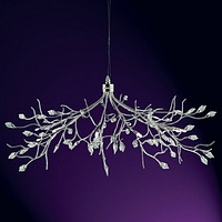 Delicate halogen fitting with polished chrome branches with complementing clear glass crystal leaves