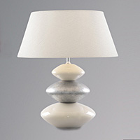 Pair of delicately designed ceramic table lamps with silver and cream pebbles complete with co-ordin