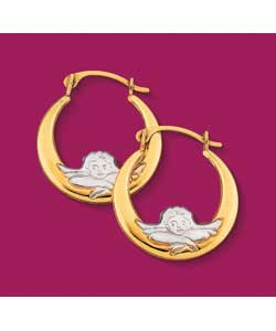 9ct 2 Colour Gold Guardian Angel Creole Earrings