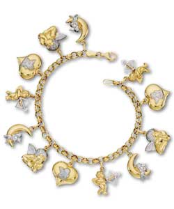 9ct 2 Coloured Gold Guardian Angel Charm Bracelet