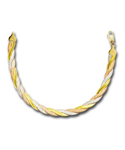 9ct 3 Coloured Gold Plaited Herringbone Bracelet
