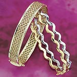 9ct. Gold 2 Colour Wave Bangle