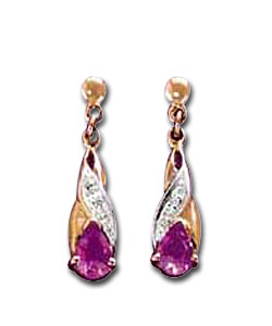 9ct Gold Amethyst and Diamond Drops