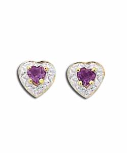 9ct Gold Amethyst and Diamond Heart Studs