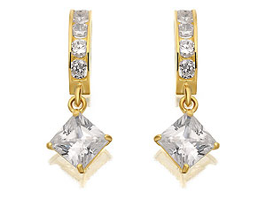 Unbranded 9ct-Gold-and-Cubic-Zirconia-4mm-Half-Hoop-and-Drop-Earrings-072841