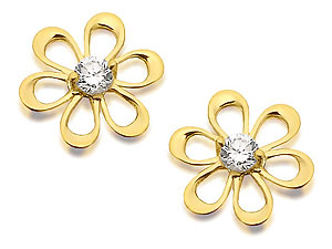 Unbranded 9ct-Gold-And-Cubic-Zironcia-Flower-Earrings--8mm-073236