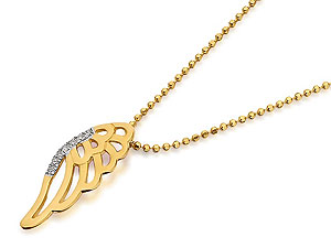 Unbranded 9ct-Gold-And-Diamond-Angels-Wing-Pendant-And-Bead-Chain-046222