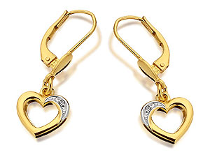 Unbranded 9ct-Gold-And-Diamond-Heart-Drop-Earrings-071052