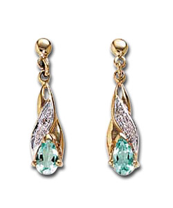 9ct Gold Aquamarine and Diamond Drops