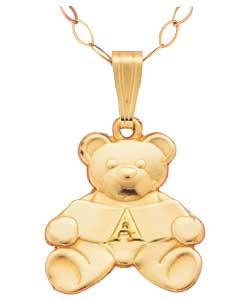 9ct Gold Bear Initial Pendant - Letter A