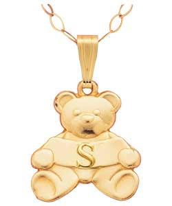 9ct Gold Bear Initial Pendant - Letter S