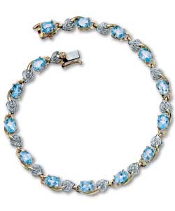 9ct Gold Blue Topaz and Diamond Bracelet