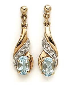 9ct Gold Blue Topaz and Diamond Drops