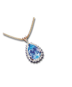 9ct Gold Blue Topaz and Diamond Pendant