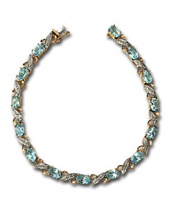 9ct Gold Blue Topaz and Diamond Set Bracelet